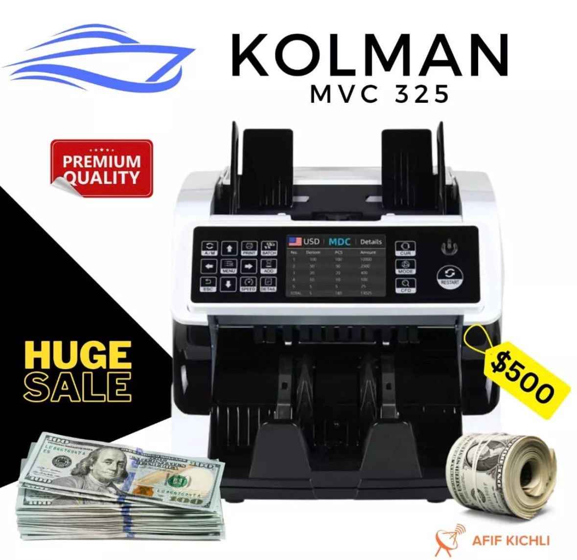 KOLMAN 325MVC Plus Money Counter – Multi-Currency, Dual CIS Detection, Serial Number Recognition