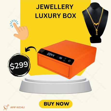 KOLMAN Jewelry Drawer with Bluetooth, semiconductor fingerprint access, solid steel body, and elegant PVC leather decoration for secure jewelry storage.