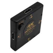 4K Ultra HD HDMI Switch 3 to 1, black compact design with 3 input ports for seamless device switching