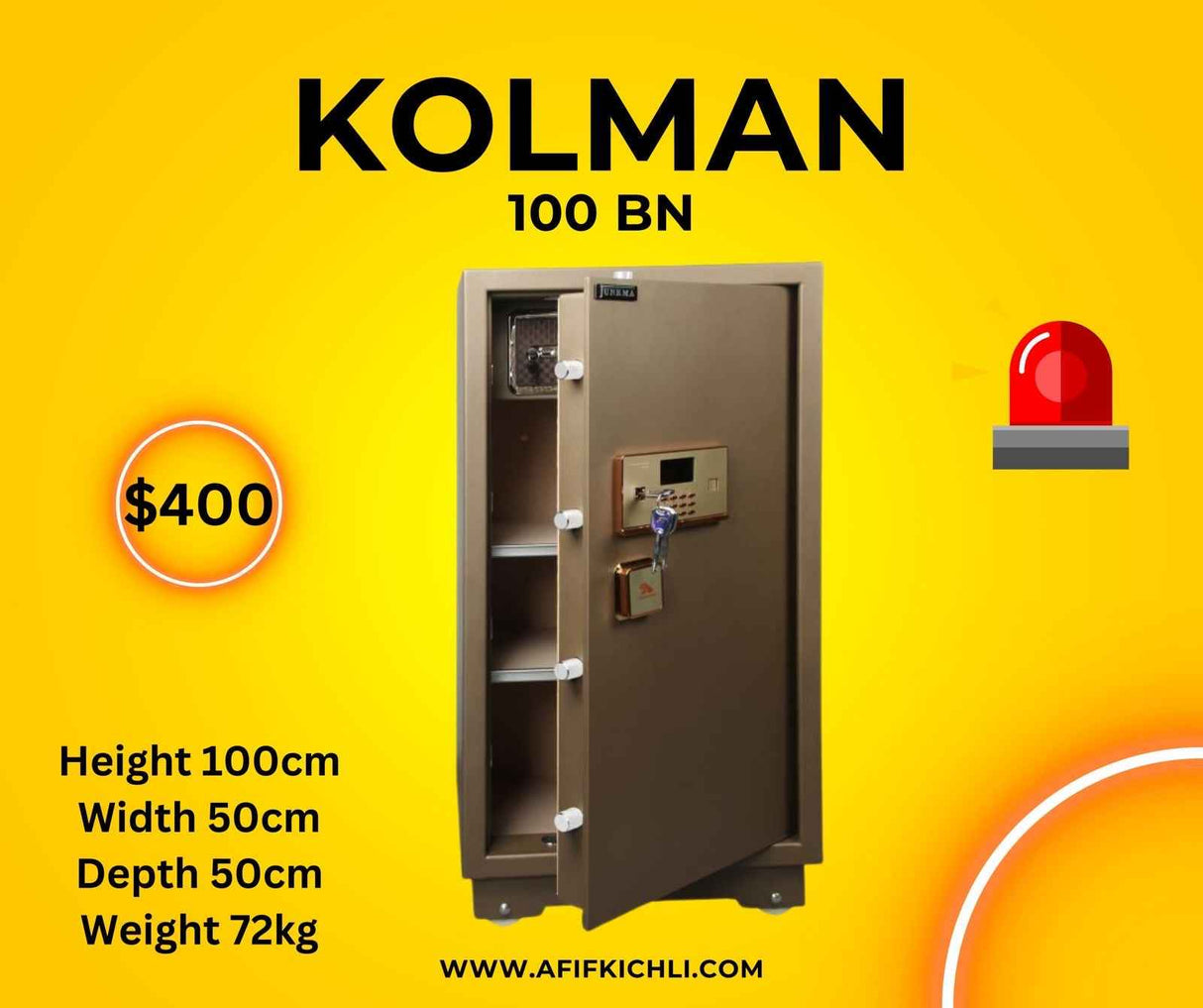 KOLMAN SAFE 100BN – Electronic Safe with Dual Locks, 2 Shelves, and Small Interior Safe