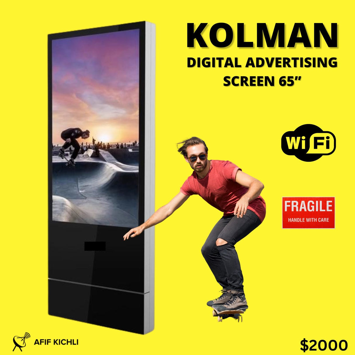 65” KOLMAN TFT LCD, Android 9, Ethernet/WIFI, Built-in Speaker LED Advertising Screen, (signage)