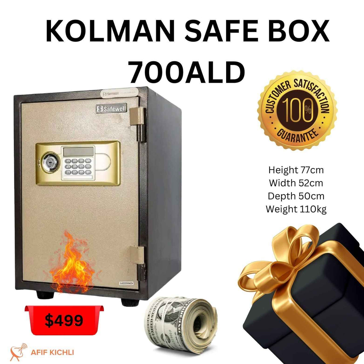 KOLMAN 700ALD Electronic Fireproof Safe – Keypad Lock, Adjustable Shelves