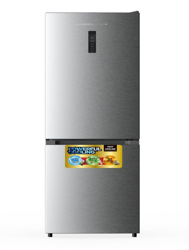 BM60X – Stainless steel bottom mount refrigerator with no-frost cooling, LED screen, reversible door, and 3 freezer drawers.