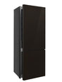 BM70TB – Black glass bottom mount refrigerator with LED screen, no-frost cooling, wine rack, and twist ice maker.