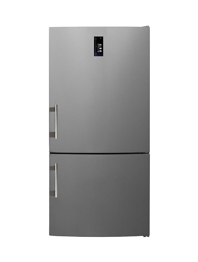 BM84TX – Stainless steel bottom mount refrigerator with no-frost cooling, LED screen, wine rack, twist ice maker, and inverter compressor.