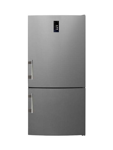 BM84TX – Stainless steel bottom mount refrigerator with no-frost cooling, LED screen, wine rack, twist ice maker, and inverter compressor.