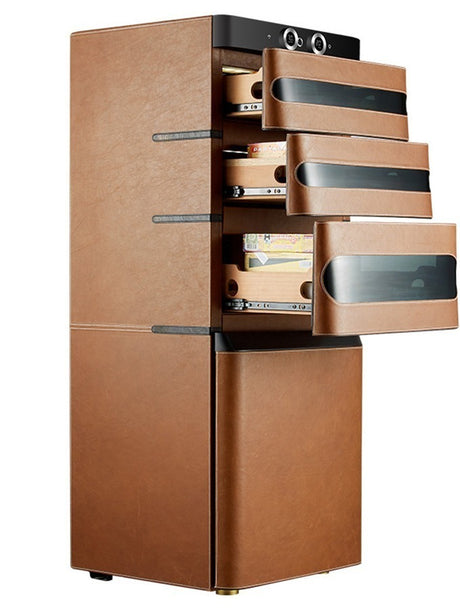 CH1200LW – Luxury cigar humidor with leather exterior, cedar wood interior, fingerprint lock, and temperature & humidity control.