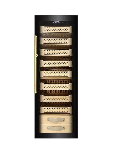 CH1500 – High-end cigar humidor with full glass front, cedar wood interior, fingerprint lock, and temperature & humidity control.
