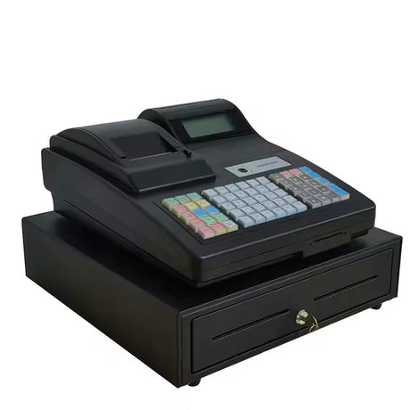 KOLMAN LF500 POS system with thermal printer, 192x64 LCD operator display, and 8-digit LED customer display for retail and restaurant use.