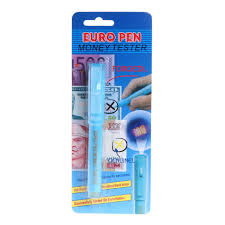 Euro Pen Money Tester with UV light, anti-counterfeit detector, and blue color design