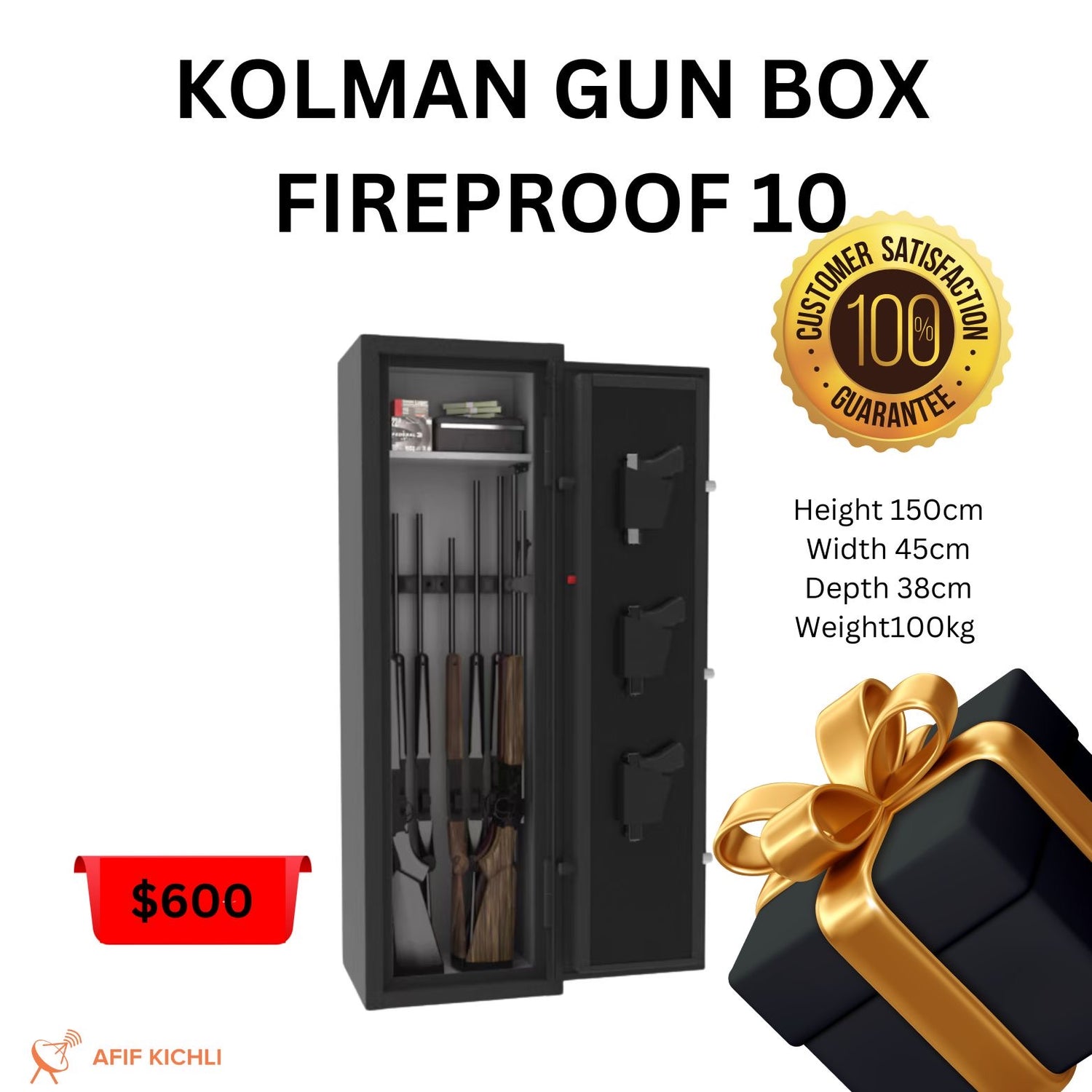 KOLMAN Gun Electronic Fireproof Safe for 10pcs – Digital Lock & Key