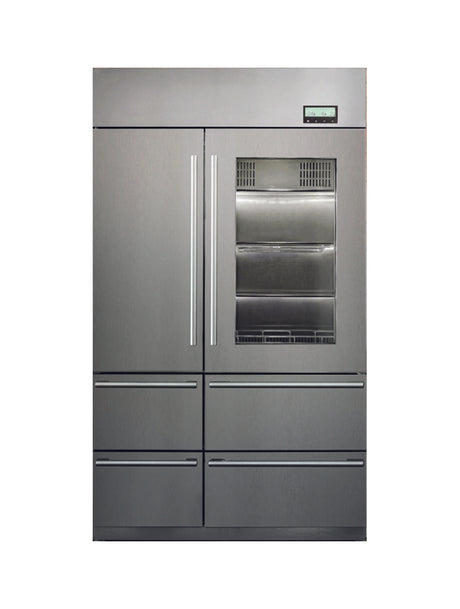 FR121X – Professional 6-Door No Frost Refrigerator with stainless steel and glass finish, automatic ice maker, and LED display – for built-in or free-standing use.