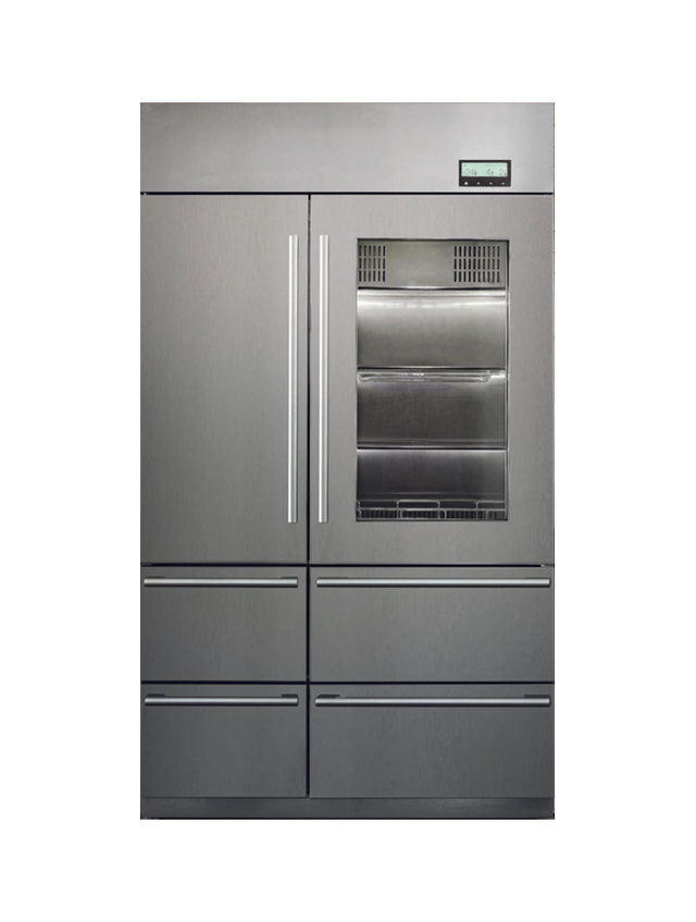 FR121X – Professional 6-Door No Frost Refrigerator with stainless steel and glass finish, automatic ice maker, and LED display – for built-in or free-standing use.