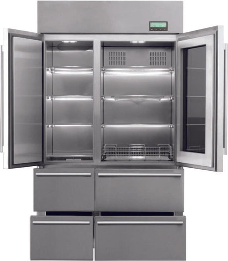 FR121X – Professional 6-Door No Frost Refrigerator with stainless steel and glass finish, automatic ice maker, and LED display – for built-in or free-standing use.