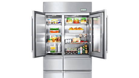 FR121X – Professional 6-Door No Frost Refrigerator with stainless steel and glass finish, automatic ice maker, and LED display – for built-in or free-standing use.