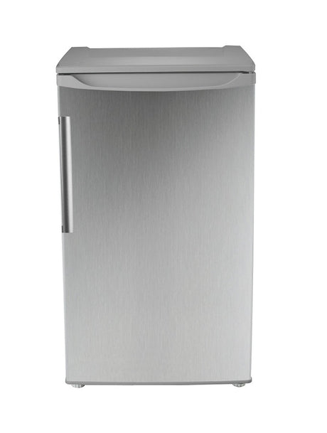 FR143X – Compact stainless steel look refrigerator with 133L capacity and lock & key system.