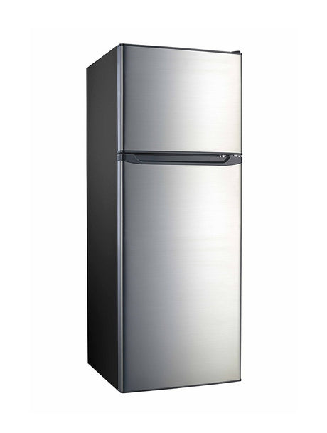 FR270X – 270L stainless steel top mount refrigerator with defrost cooling, glass shelves, and lock & key security.