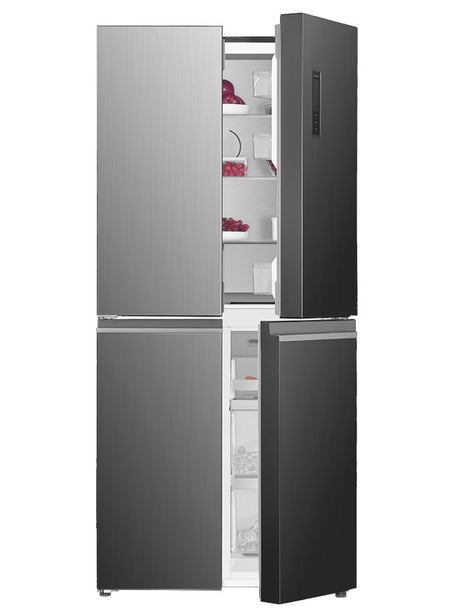 FR4091X – Quattro 4-Door French Bottom Mount Refrigerator with convertible freezer, dual chiller drawers, LTC sterilizer, and stainless steel finish.