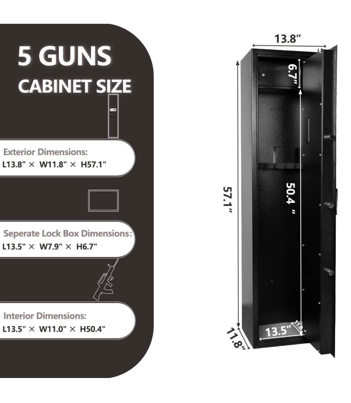 AEGIS Gun Safes for Rifles and Shotguns, Quick Access 5 Gun Gun Storage with Separate Ammo Pistol Lock Box (Stores Pistols, Cash & More), Long Gun Safe Rifle Shotgun Security Safe for Home
