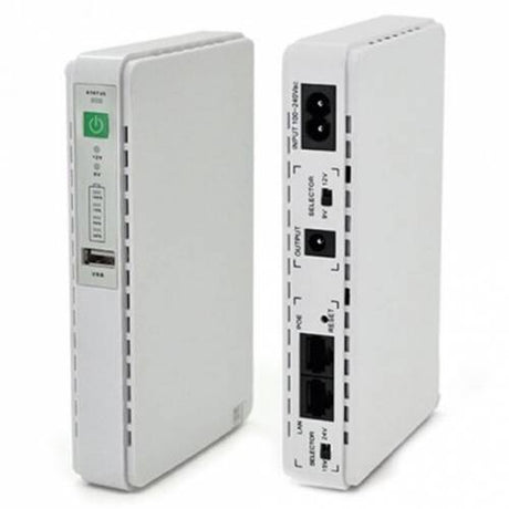 Mini UPS 10800MAH POE2188L with Lithium Battery, Overload Protection, Multi-LED Indicators, and Adjustable Output Voltage.