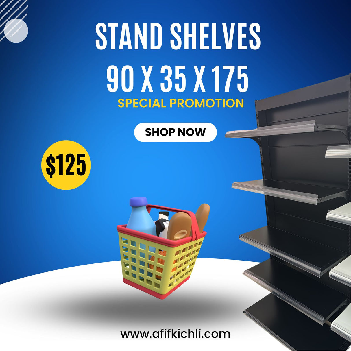 Wall Single-Sided Supermarket Shelf – 50kg Load Capacity, 175cm Height, Adjustable Design