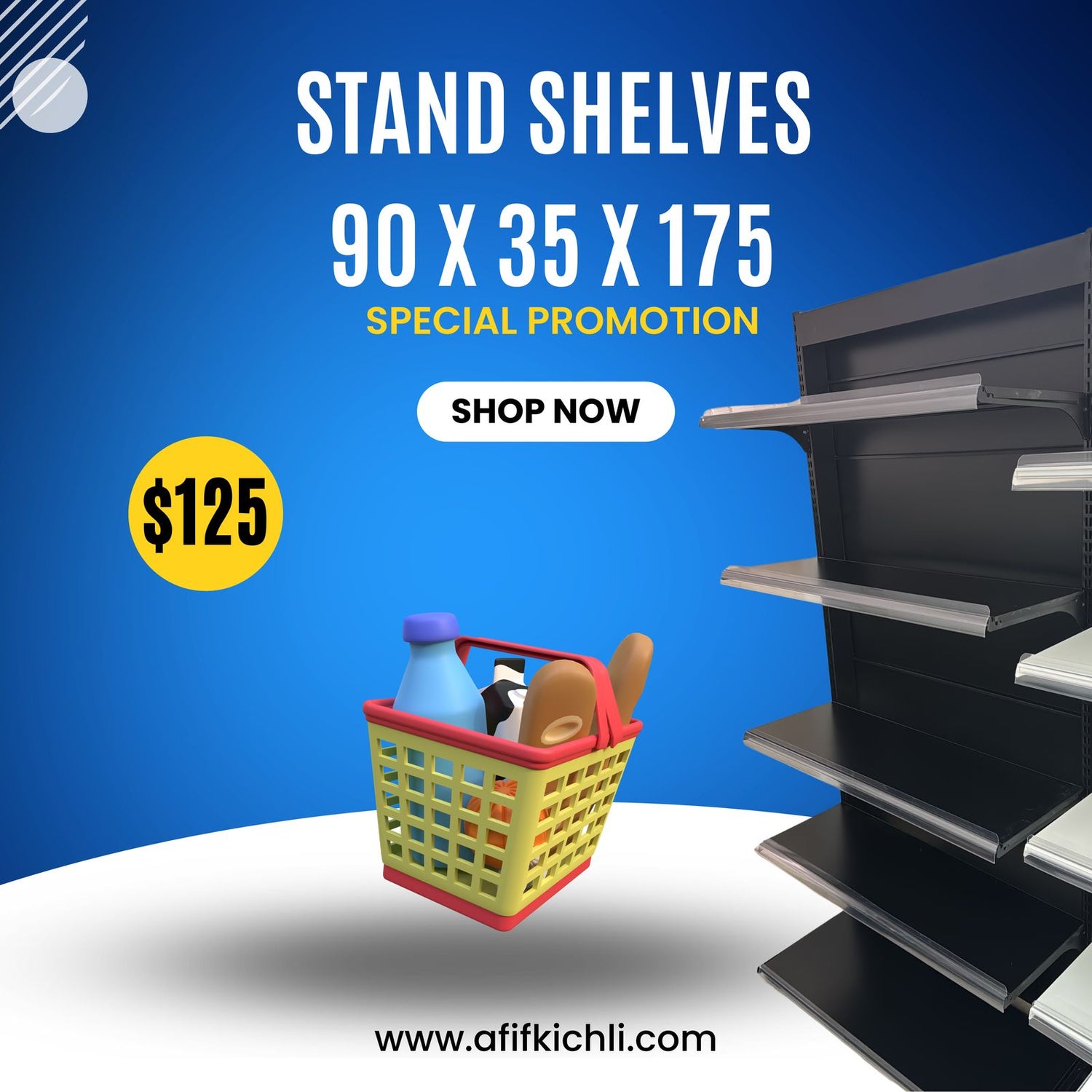 Wall Single-Sided Supermarket Shelf – 50kg Load Capacity, 175cm Height, Adjustable Design