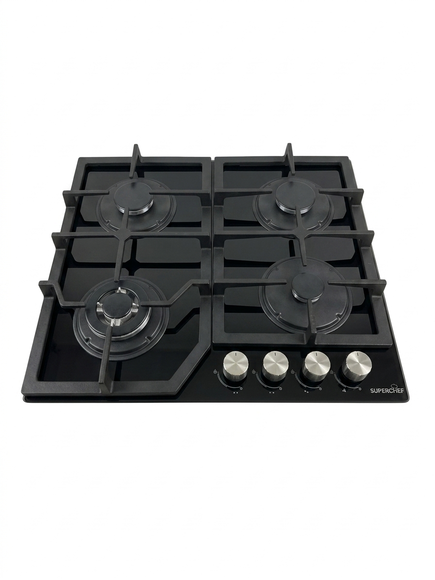 SuperChef Hob 60cm 4 Gas Burners Cast Iron Glass | DH-60 4G GLASS