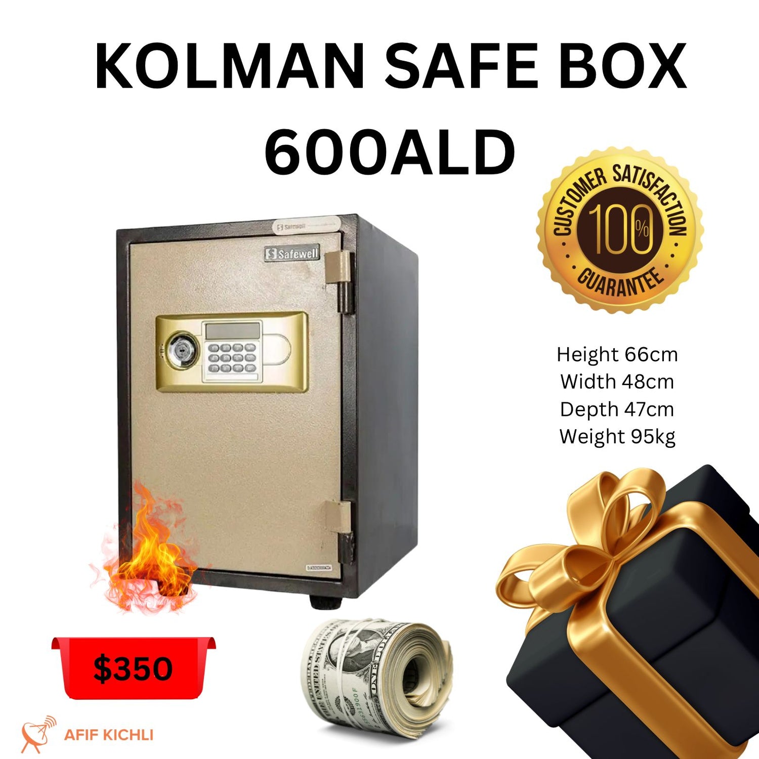 Fireproof Safe KOLMAN 600ALD – UL Listed 1 Hour Fireproof, Digital Lock & Emergency Key