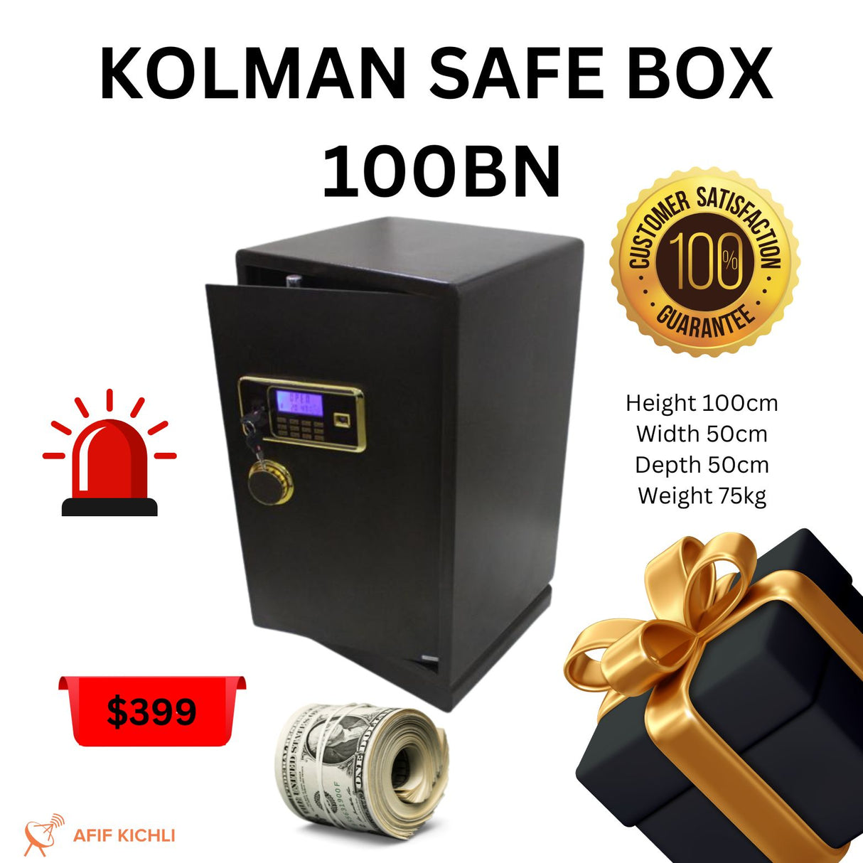 KOLMAN SAFE 100BN – Electronic Safe with Dual Locks, 2 Shelves, and Small Interior Safe