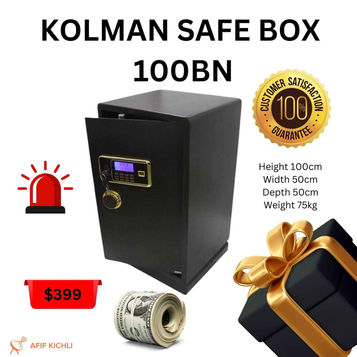 KOLMAN SAFE 100BN – Electronic Safe with Dual Locks, 2 Shelves, and Small Interior Safe