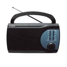 Coby AM / FM Portable Radio CXR205 with 360° telescopic antenna and earphone jack, black color.