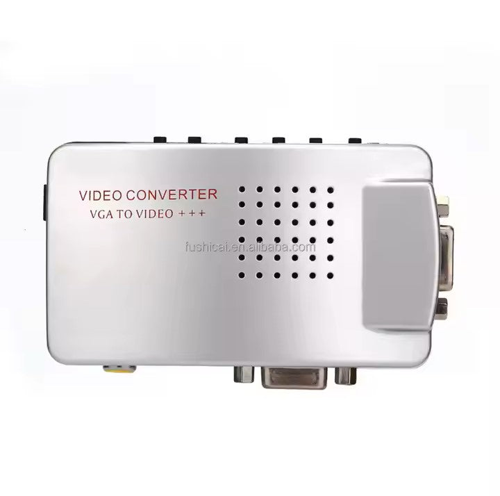 VGA to TV AV RCA Signal Adapter Converter, supporting NTSC & PAL formats, ideal for PC-to-TV connections, presentations, and entertainment setups