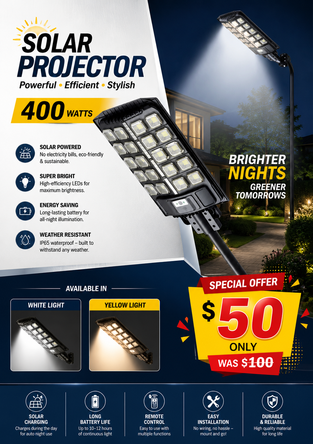 Projector Rechargeable Street Yellow or White Light