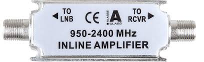 SAT Inline Amplifier 950 MHz - 2400 MHz with F connector sockets for satellite and terrestrial connections