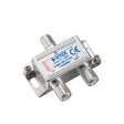 High-quality 2-way coaxial cable splitter with F-type connectors, supporting 5-2400 MHz frequency range for TV, satellite, and broadband internet applications