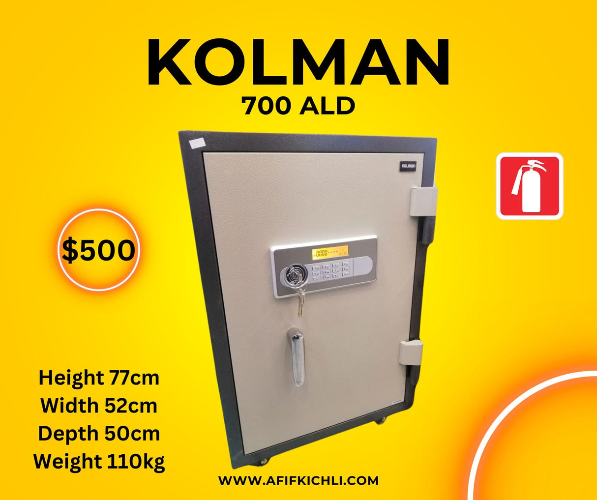  KOLMAN 700ALH Fireproof Safe with Keypad Lock and Key Override