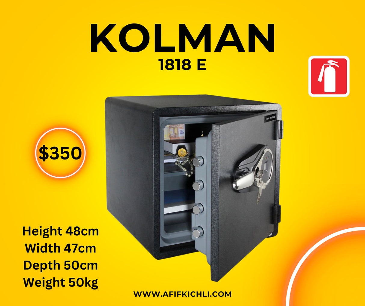 KOLMAN 1818E Fireproof Safe with Electronic PIN and Key Access