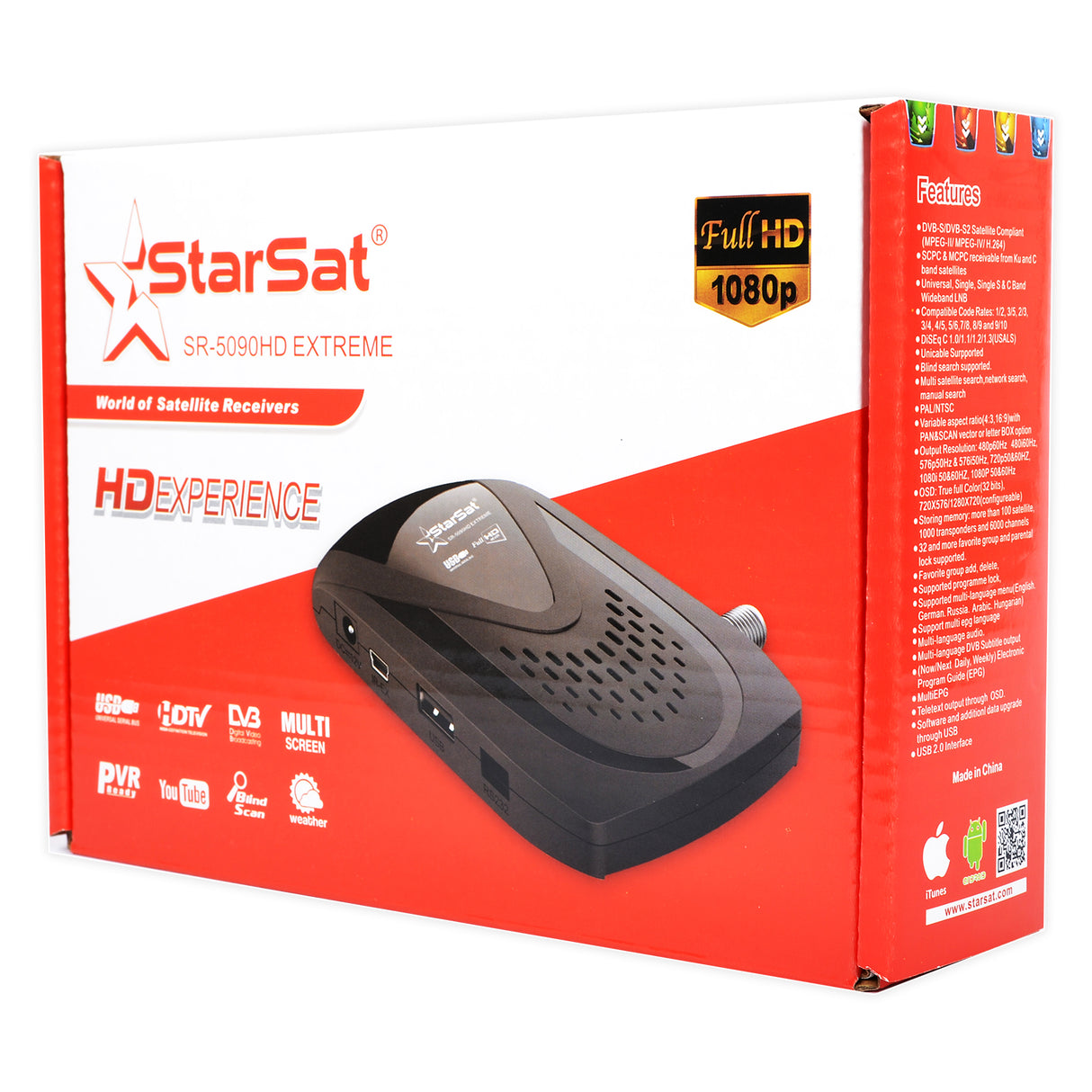 SR-5090HD Full HD DVB-S2 Satellite Receiver – Blind Search, Multi-Satellite Search, USB Interface, DiSEqC, Unicable