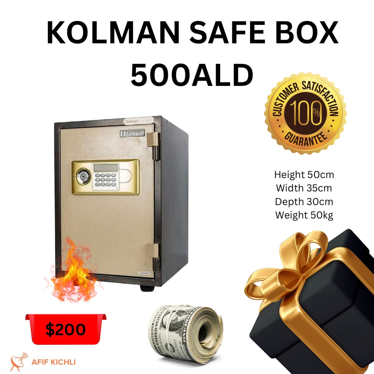KOLMAN 500ALD Electronic Fireproof Safe – High-Security, Fireproof, with Digital Code and Emergency Key