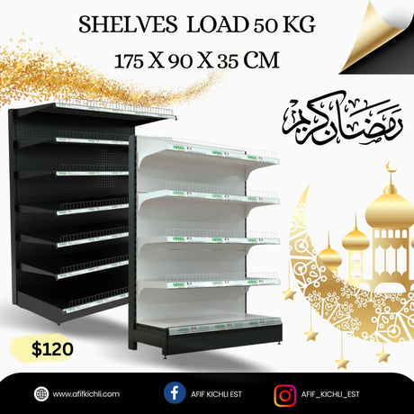 Wall Single-Sided Supermarket Shelf with 50kg Load Capacity, Adjustable Height, and Sturdy Construction