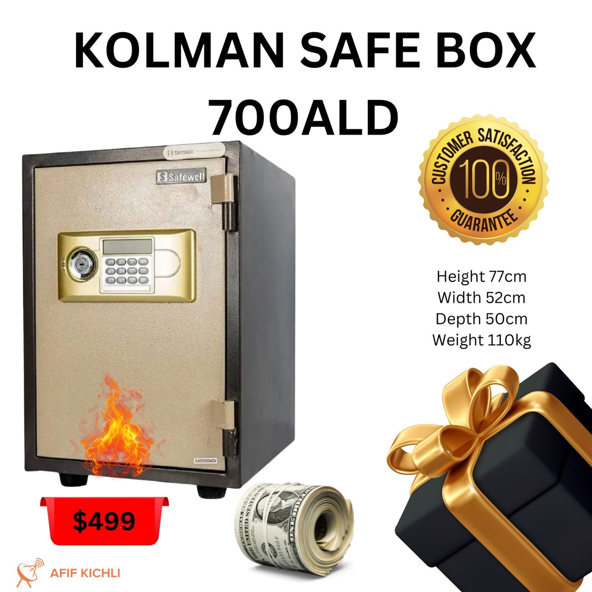 KOLMAN 700ALD Electronic Fireproof Safe – Keypad Lock, Adjustable Shelves
