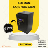 KOLMAN Safe 53BN - Digital Code & Key Lock, 45kg, Battery Backup