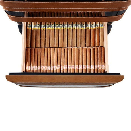 CH1200LW – Luxury cigar humidor with leather exterior, cedar wood interior, fingerprint lock, and temperature & humidity control.