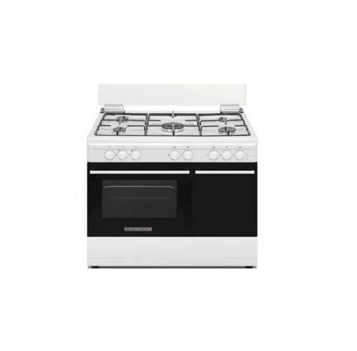 Campomatic CB95TW Gas Cooker – 90 cm, White, 5 Burners, Triple Burner, Double Glass Oven Door, Timer, Mechanical Controls