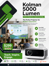 KOLMAN 5000 Lumen Projector - High-Quality Image with LED Technology for University and School classrooms