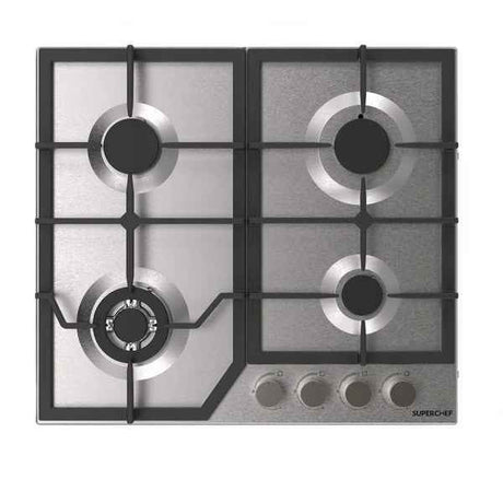 SUPER CHEF Hob 60 Cm 4 Gas Burners Cast Iron Inox | DH-60 4G INX
