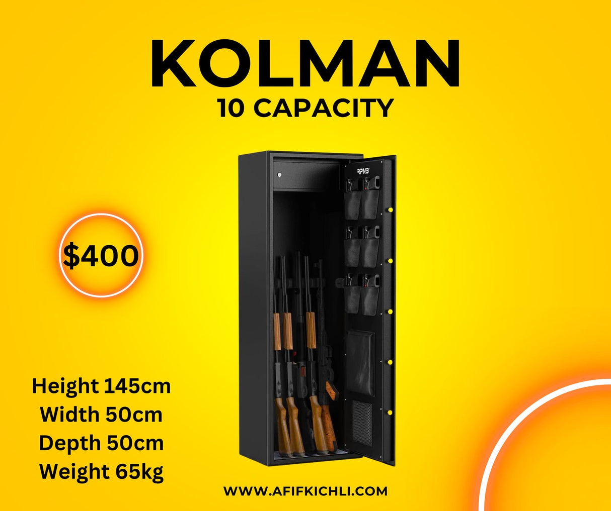 KOLMAN Gun Electronic Safe for 10pcs with Digital Lock