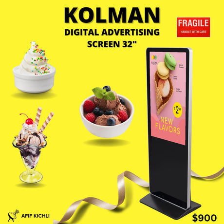 32” KOLMAN Standing Digital Display Screen with 1920x1080 TFT LCD, Android 9, Ethernet/WIFI, and built-in speaker