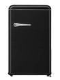 FR180VB – Vintage retro refrigerator with freezer compartment, mechanical control, retro metal handle, and black finish.
