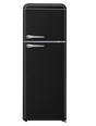 FR300VB – Vintage retro 2-door refrigerator with freezer compartment, mechanical control, retro metal handle, and black finish.